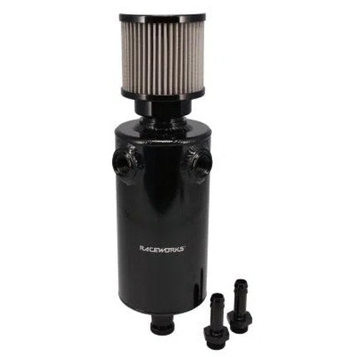 Raceworks 1L Round Catch Can with Twin AN-8 ORB Ports | ALY-245BK