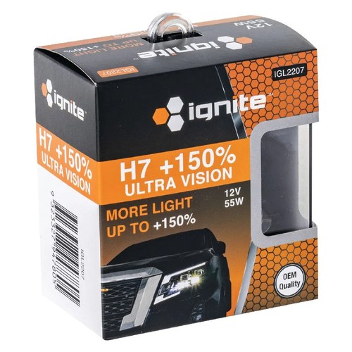 Ignite H7 +150% Halogen Globes 12V 55W, Pack of 2 | IGL2207