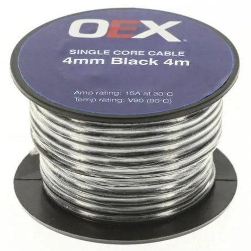 OEX Single Core Automotive Cable 4mm Black 4m Roll | ACX0723-4M