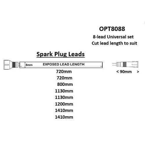 Ignition Lead Set V8 UNIV Straight, part OPT8088R