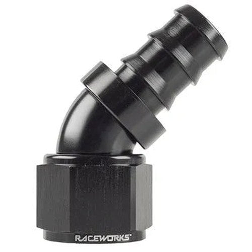 Raceworks 45 Degree Push Lok Hose End | RWF-402-04BK