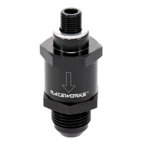 Raceworks One-Way Valve M10X1.0 to AN-8 | RWF-606-08BK