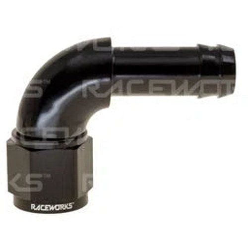 Raceworks 90DEG Barb Fitting Female AN-4 to 1/4IN | RWF-413-04BK