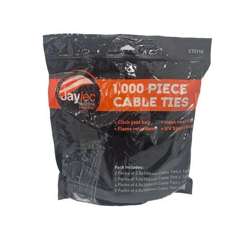 Jaylec 1000-Piece Black Resistant Cable Tie Assortment | CT5110