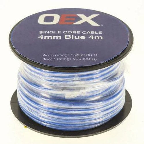OEX Single Core Automotive Cable 4mm Blue 4m Roll, part ACX0727-4M