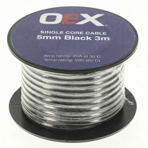 OEX Single Core Automotive Cable 5mm Black 3m Roll, part ACX0750-3M