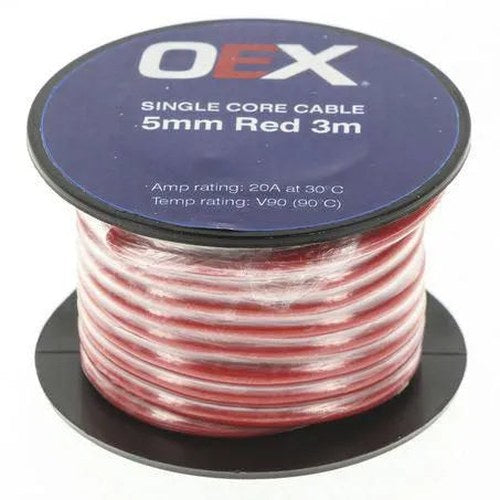 OEX Single Core Automotive Cable 5mm Red 3m Roll, part ACX0752-3M