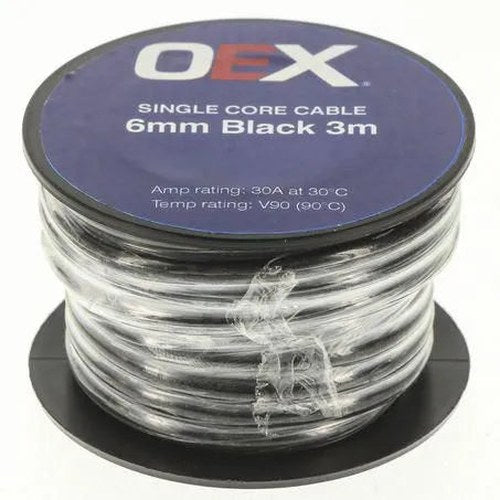 OEX Single Core Automotive Cable 6mm Black 3m Roll, part ACX0761-3M